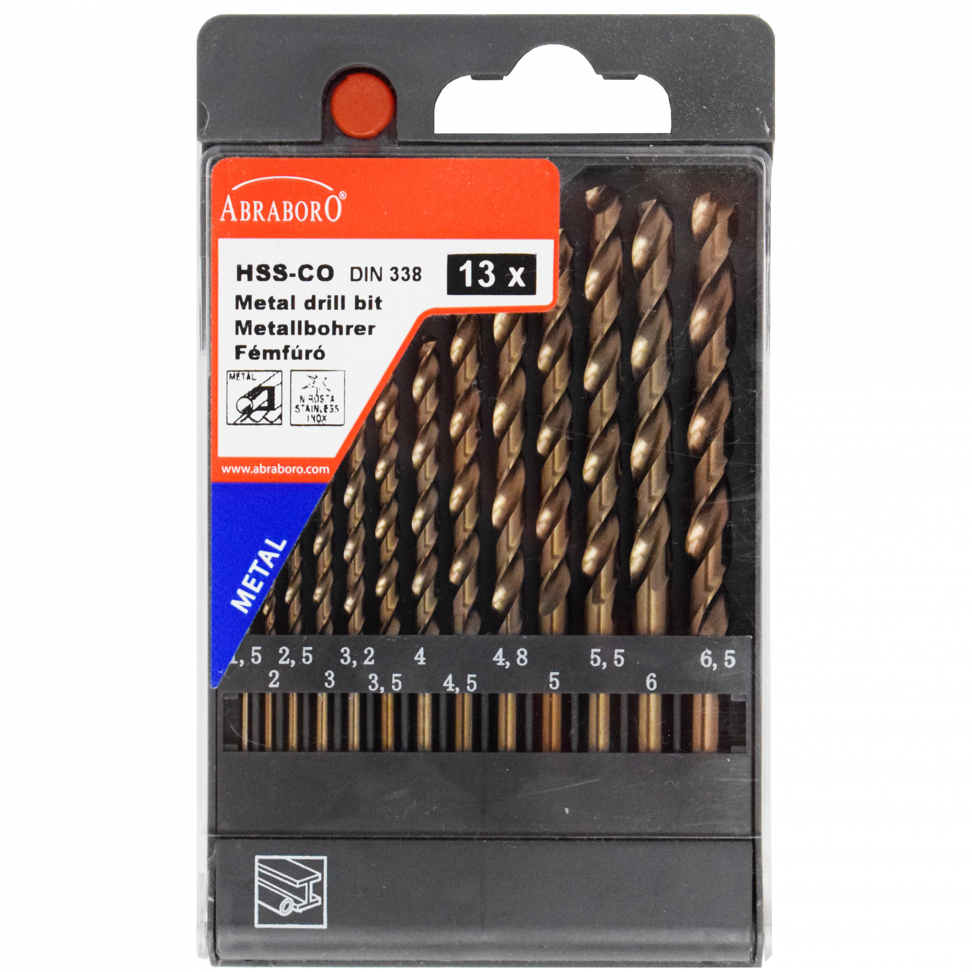 Abraboro HSS-Co 13 részes fémfúró készlet, műanyag dobozban termék fő termékképe