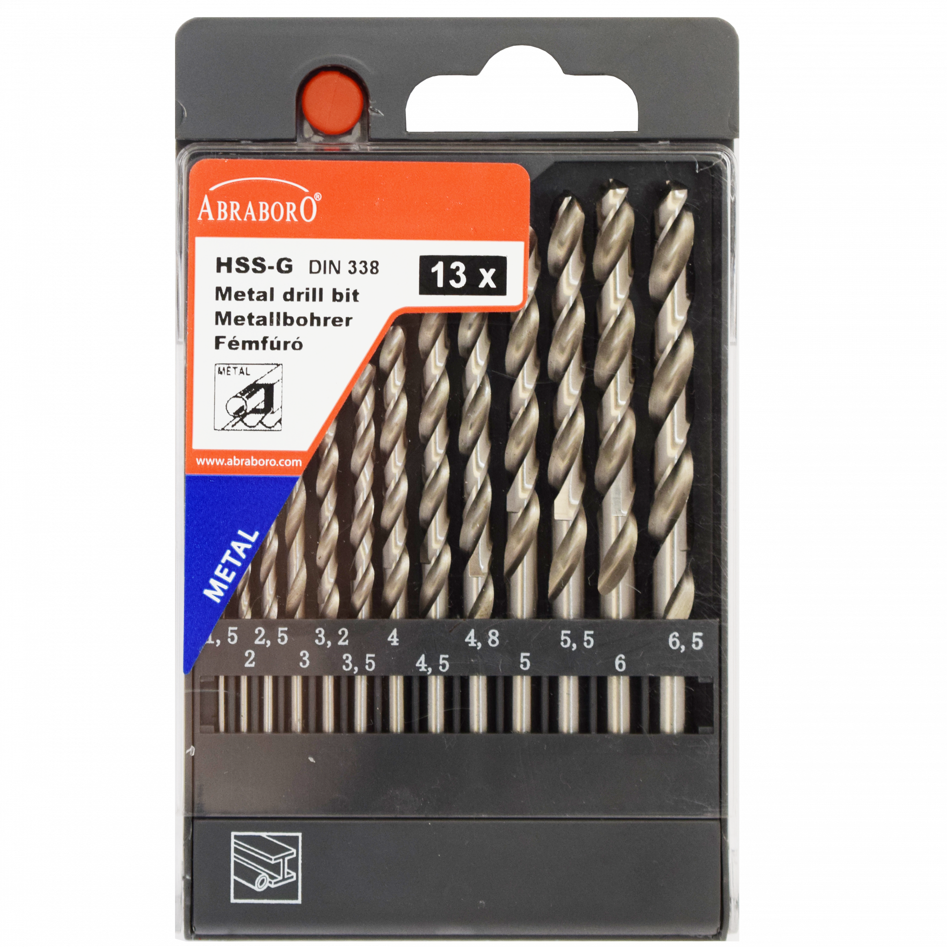 Abraboro HSS-GS 13 részes fémfúró készlet, műanyag dobozban termék fő termékképe